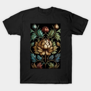 Floral Garden Botanical Print with Black Background T-Shirt